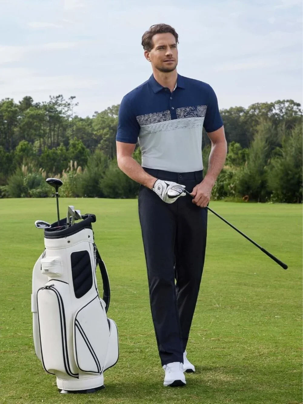 MenA- Black/Dark GreyDry Fit Polo Shirt Color Block Chest Print Moisture Wick - Picture 3 of 6